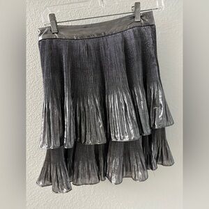 pleated ruffled metallic miniskirt